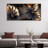 Flowers with Golden Monstera Leaves Wall Painting