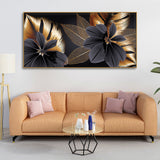 Flowers with Golden Monstera Leaves Wall Painting