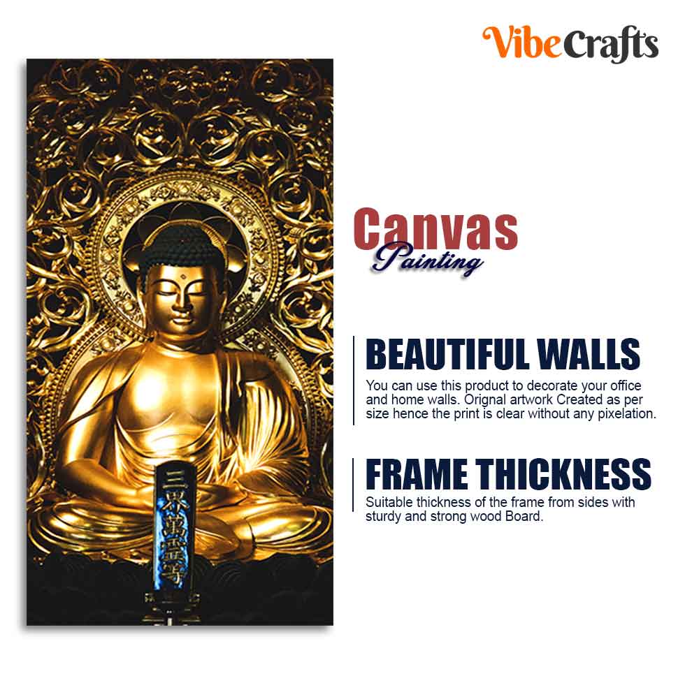 Gautam Buddha Golden Sculpture Vertical Wall Painting