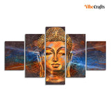 Gautam Buddha Head Canvas Wall Painting of Five Pieces