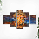 Gautam Buddha Head Canvas Wall Painting of Five Pieces