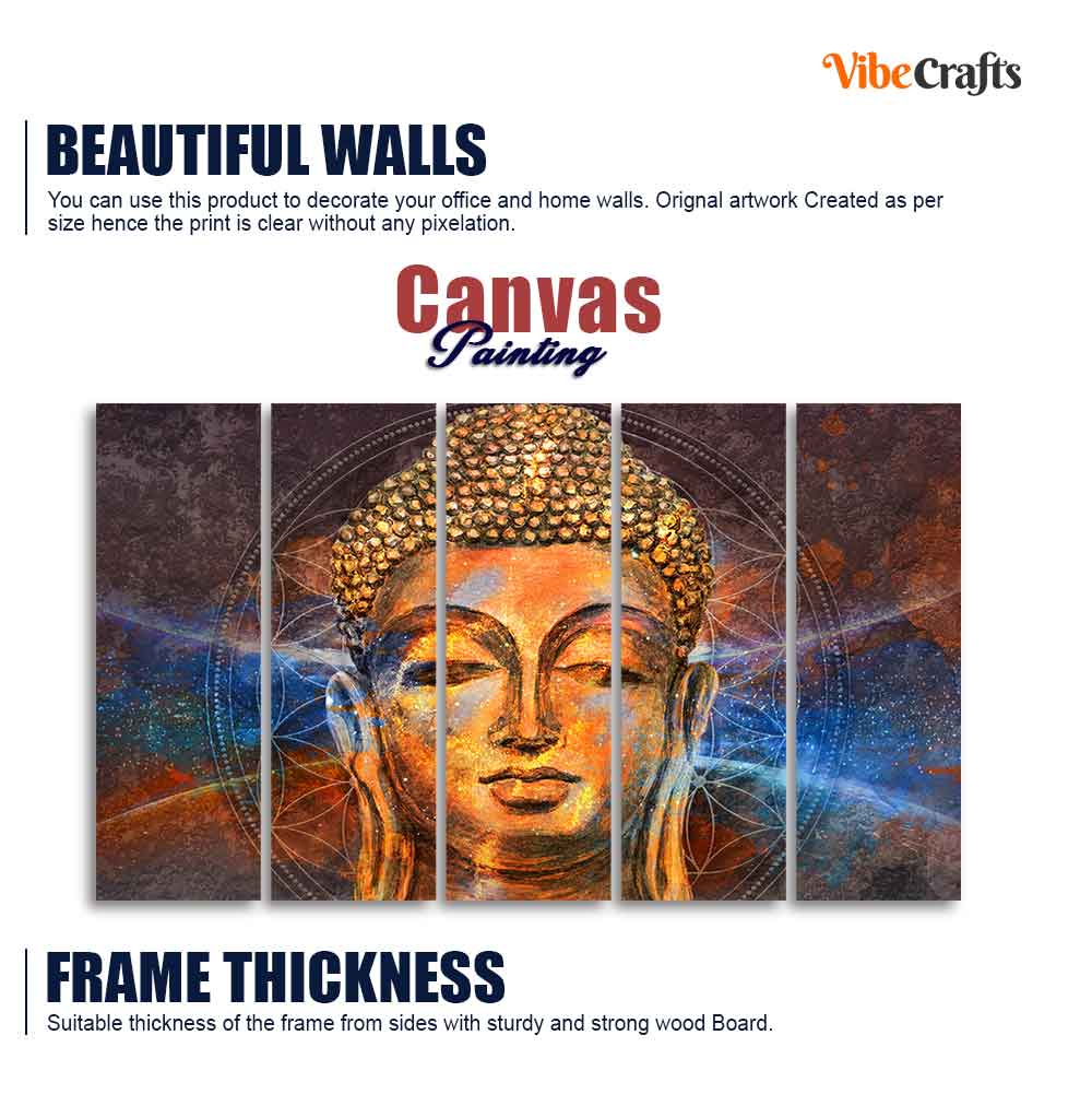 Gautam Buddha Head Wall Painting of Five Pieces