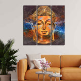 Gautam Buddha Head Wall Painting of Three Pieces
