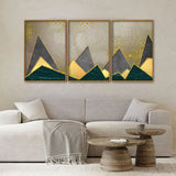 Shapes with Golden and dark triangles Floating Canvas Wall Painting Set of Three