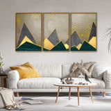  Golden and dark triangles Floating Canvas Wall Painting Set of Three