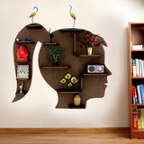 Girl Backlit Designer Wooden Wall Shelf / Book Shelf / Night Light, Walnut Finish
