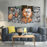 God Buddha Meditating Canvas Wall Painting Set of Five Pieces
