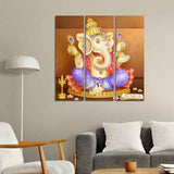 God Ganesha Beautiful Wall Painting of Three Panels