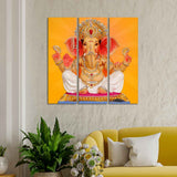Ganesha Canvas Wall Painting of Three Panels