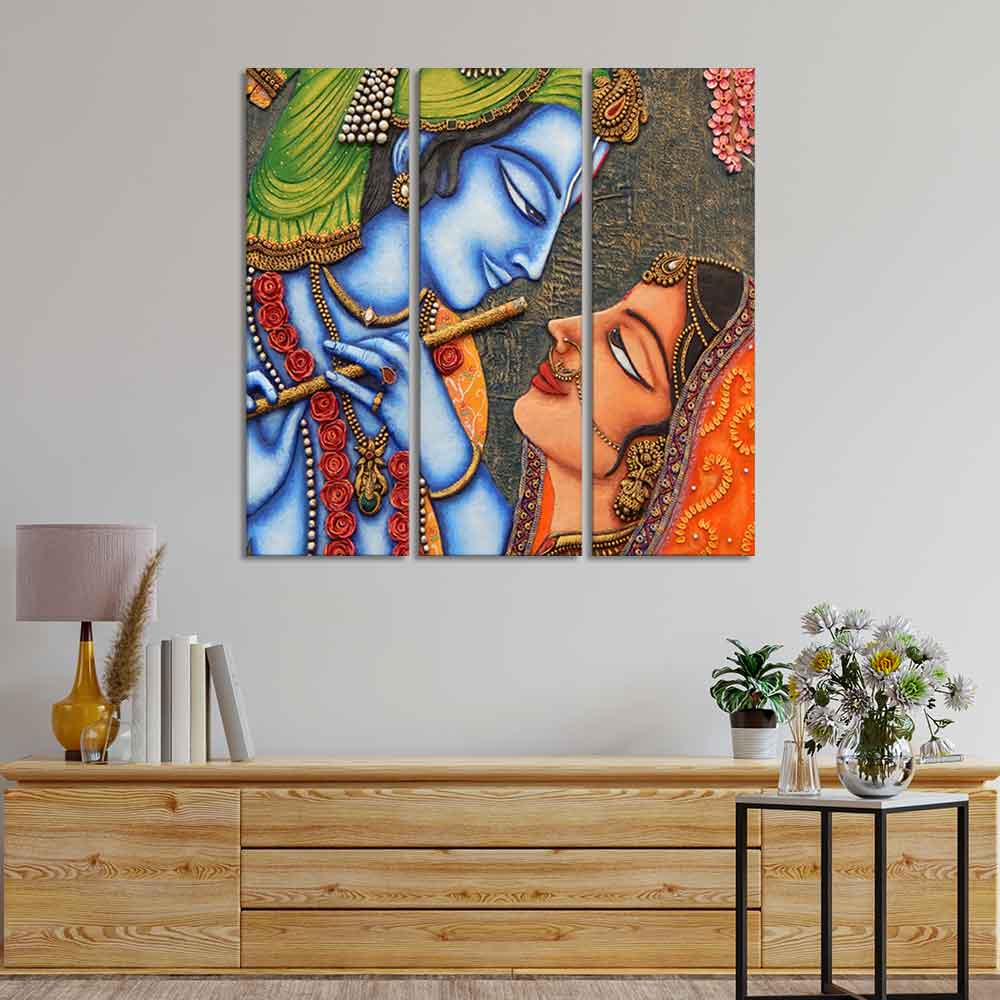 God Radha Krishna Beautiful Wall Painting 3 Pieces
