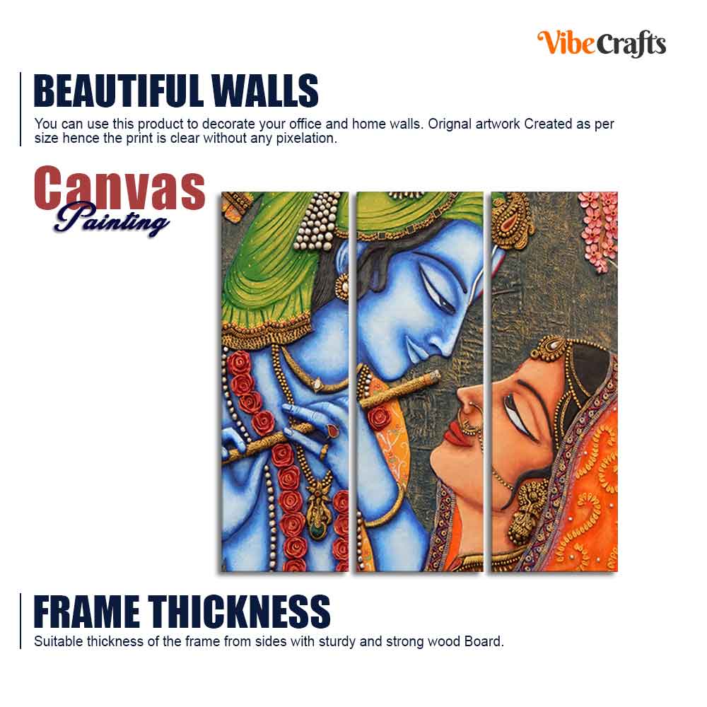 God Radha Krishna Beautiful Wall Painting 3 Pieces