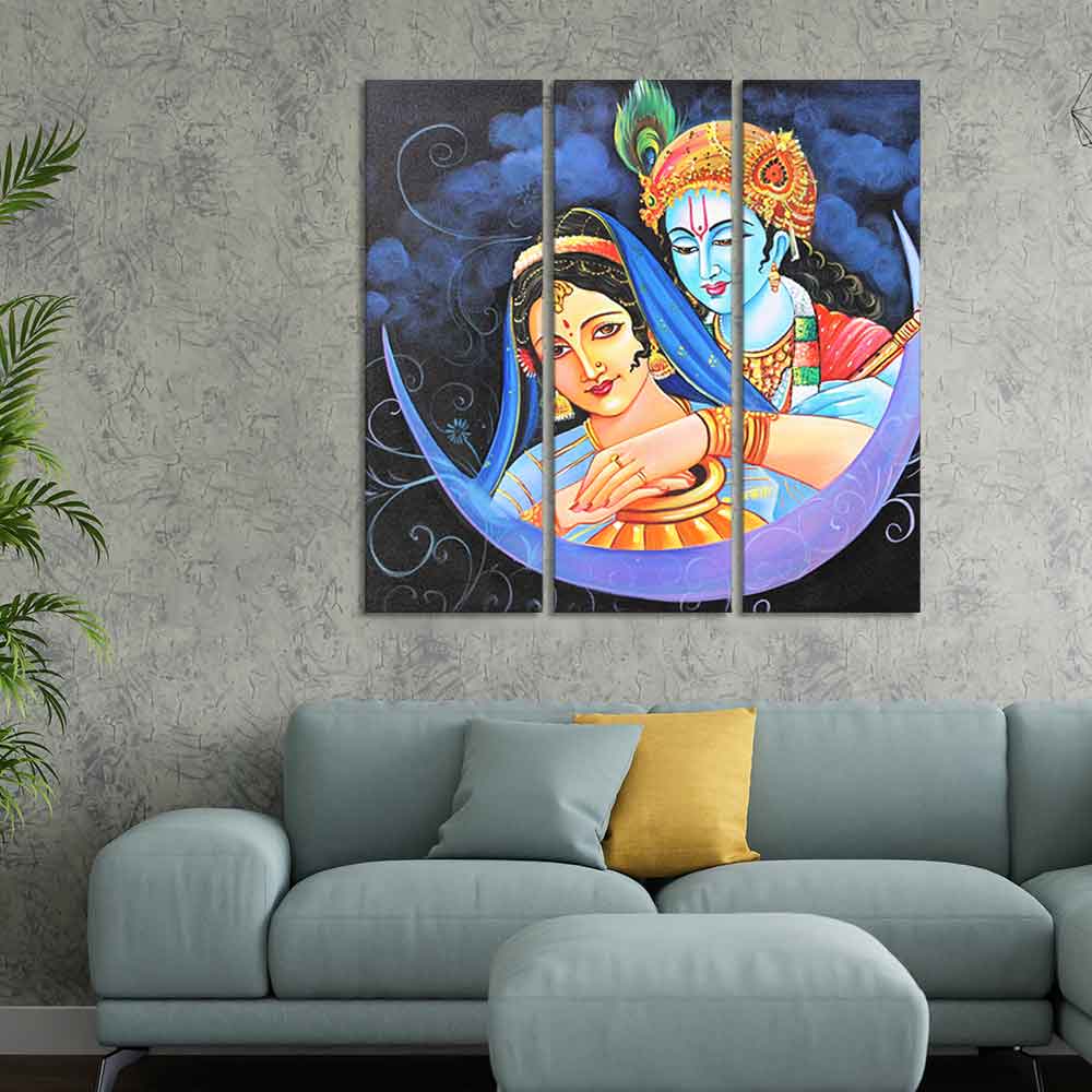 God Radha Krishna Canvas Wall Painting Set of 3 Pieces
