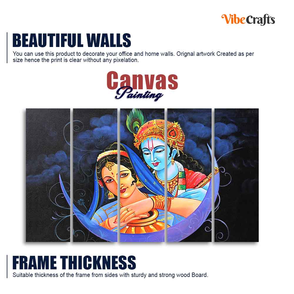 God Radha Krishna Canvas Wall Painting Set of Five Pieces