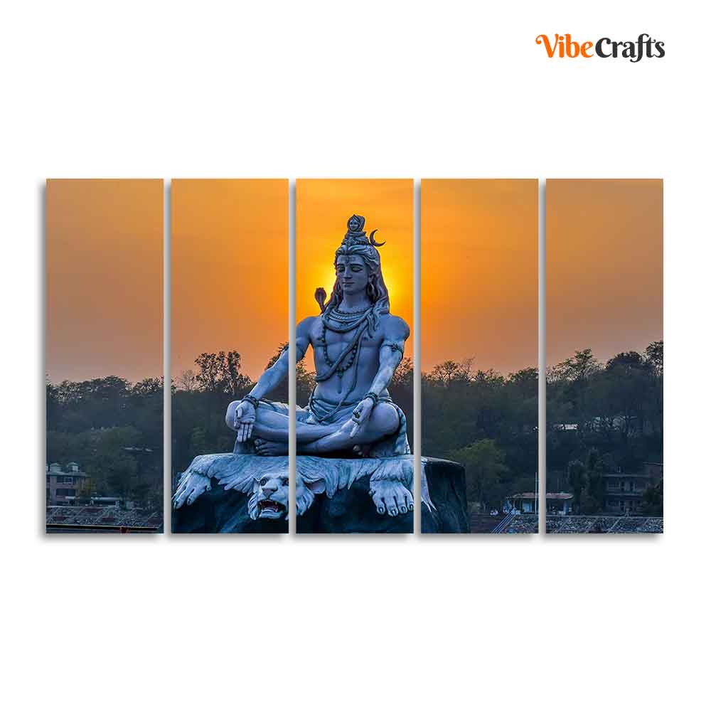 God Shiva Statue Canvas Wall Painting of Five Pieces