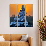 God Shiva Statue Canvas Wall Painting of Three Pieces