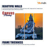 God Shiva Statue Canvas Wall Painting of Three Pieces