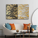 Golden Abstract Art Canvas Wall Painting of Two Pieces