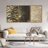 Golden Abstract Art Floating Canvas Wall Painting Set of Three