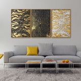 Golden Abstract Art Floating Canvas Wall Painting Set of Three