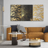 Golden Abstract Art Wall Painting of 3 Pieces