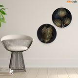 Golden Abstract Line Art Leaves Wall Hanging Plates of Two Pieces