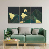 Golden Abstract Mountains Wall Painting of 3 Pieces