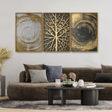 Golden Circular Texture Floating Canvas Wall Painting Set of Three