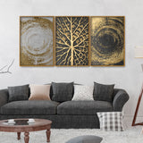 Golden Circular Texture Floating Canvas Wall Painting Set of Three