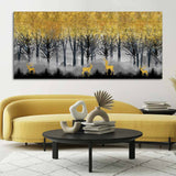 Golden Deer in Dark Forest Canvas Wall Painting