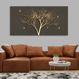 Tree With Golden Birds Premium Canvas Wall Painting
