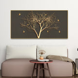  Embossed Tree With Golden Birds Premium Canvas Wall Painting