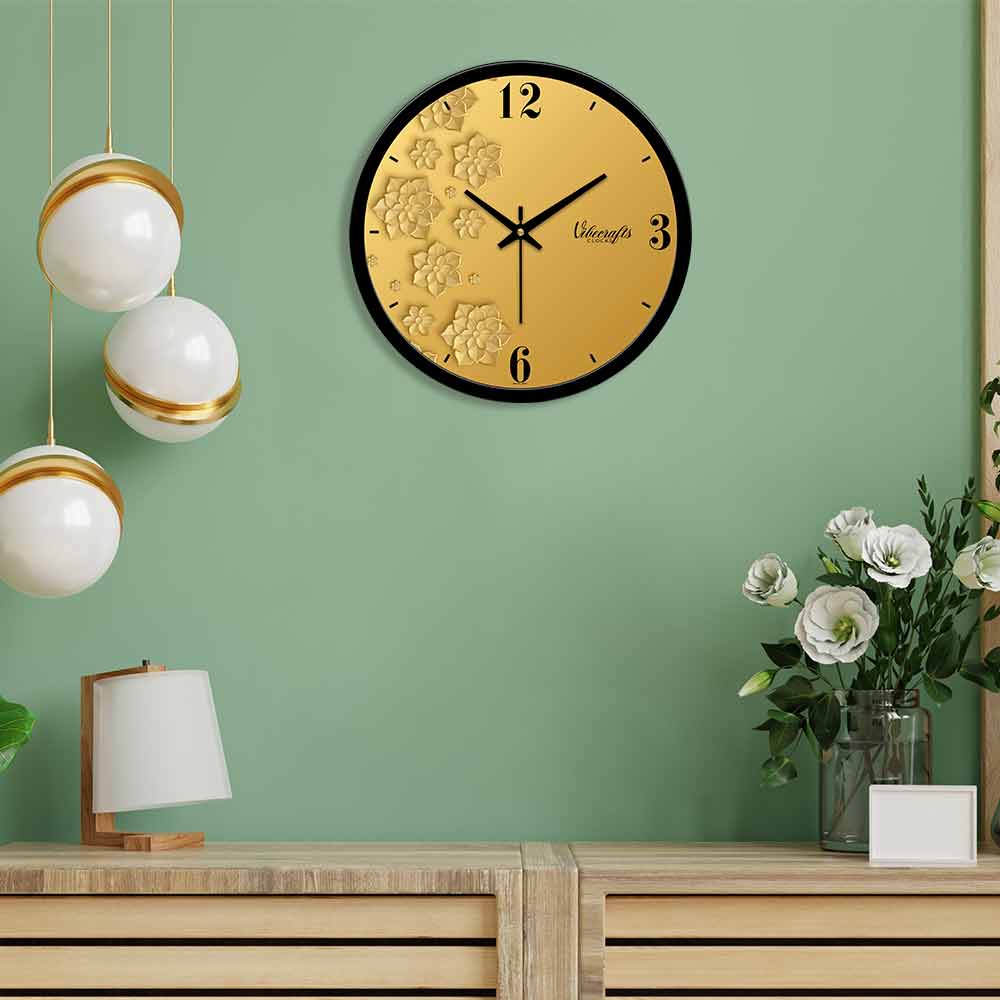 Golden Flowers Designer Wall Clock
