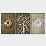 Golden Leaf and 3D Design Floating Canvas Wall Painting Set of Three