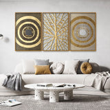 Golden Leaf and 3D Pattern Floating Canvas Wall Painting Set of Three
