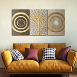Golden Leaf and 3D Pattern Wall Painting of 3 Pieces