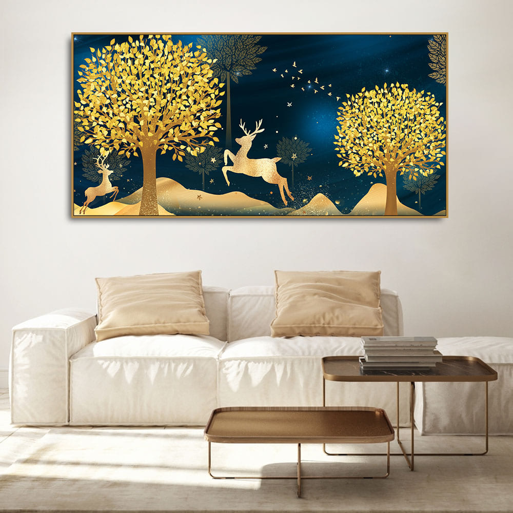 Aadee Craft Golden Tree and Deer Wall Canvas Painting For Living Room  Nature Tree Painting for Drawing Room Bedroom Hotel Office Home Decor Size  Large (48x24 inches) : : Home & Kitchen