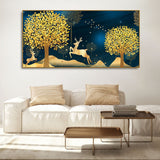 Golden Leaf Tree with Golden Deer Canvas wall Painting