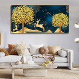 Leaf Tree with Golden Deer Canvas wall Painting