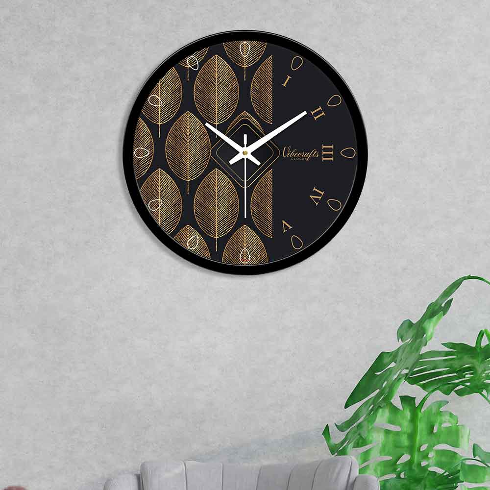 Golden Leaves Designer Wall Clock
