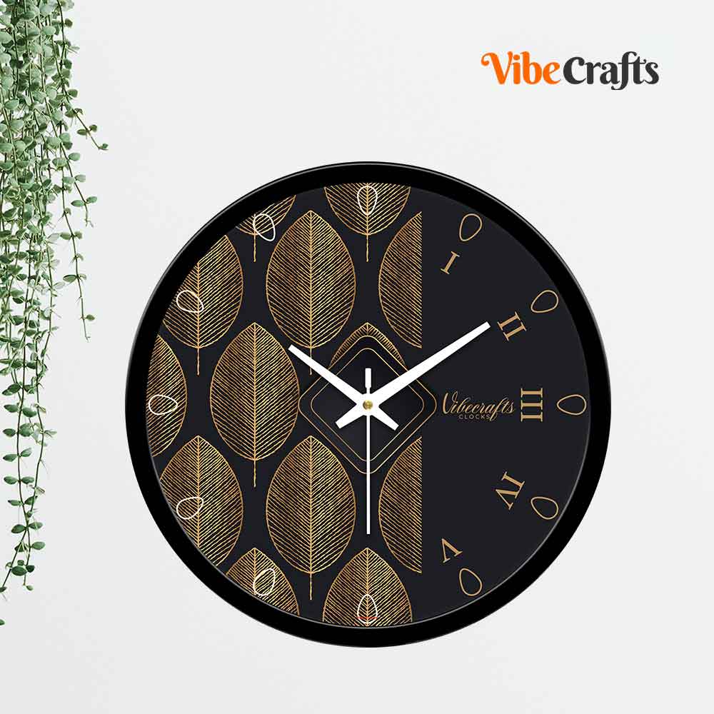 Golden Leaves Designer Wall Clock
