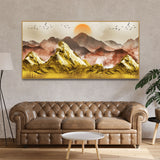 Golden Mountains and Birds Scenery Premium Canvas Wall Painting