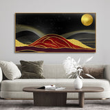 Golden Mountains lines Art with Moon Canvas Wall Painting