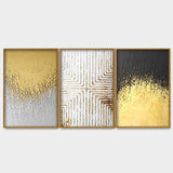 Golden Paint Texture Floating Canvas Wall Painting Set of Three