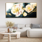 Golden Particles with Flower Premium Canvas Wall Painting