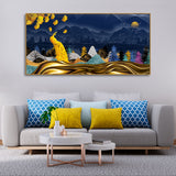Golden Peacock in Dark Forest Premium Wall Painting
