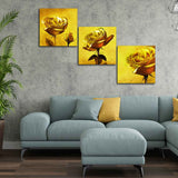 Golden Roses 3 Pieces Canvas Wall Painting