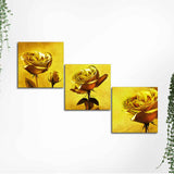 Golden Roses 3 Pieces Canvas Wall Painting