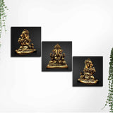 Golden Statue of Lord Ganesha Canvas Wall Painting of 3 Pieces