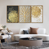 Golden Textured Floating Canvas Wall Painting Set of Three