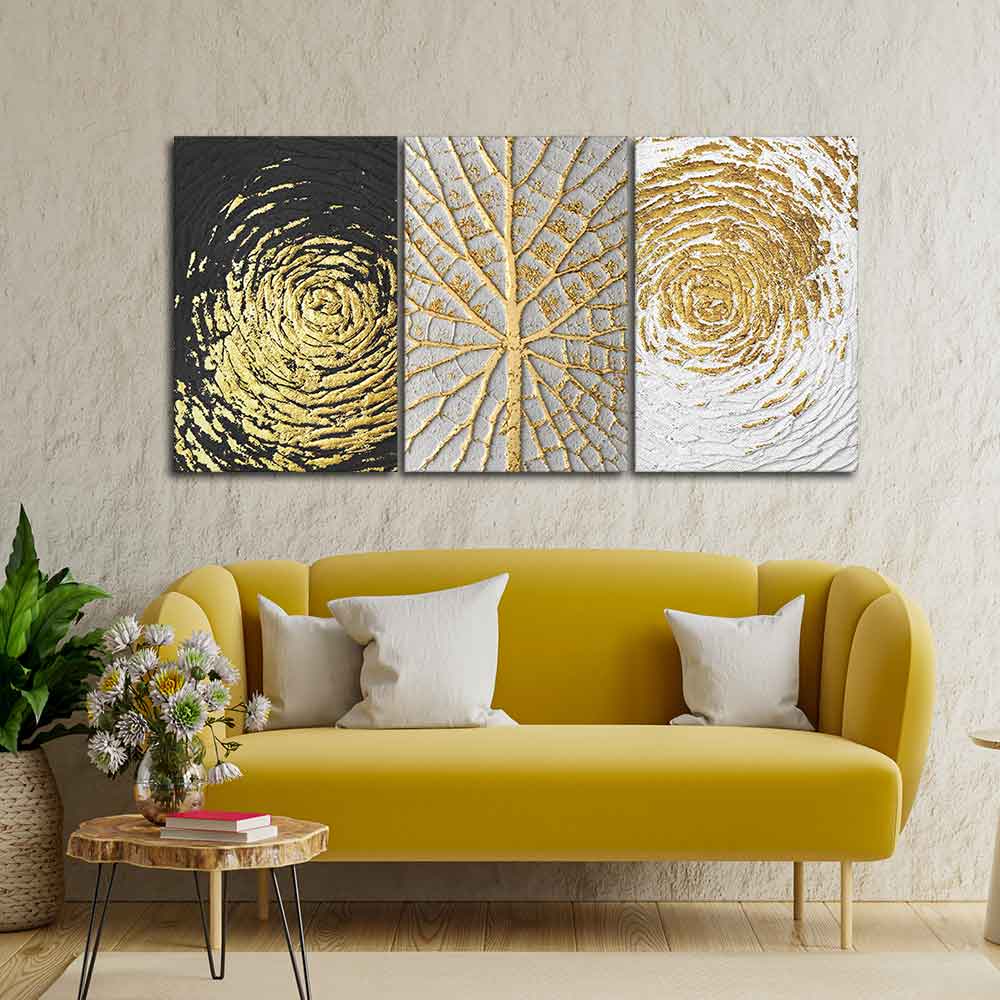Golden Textured Wall Painting of 3 Pieces